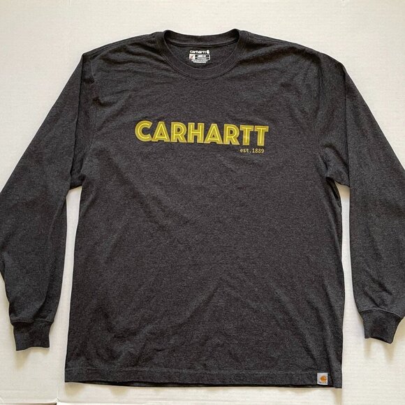 Carhartt Men's  Loose Fit Long Sleeve Gray T-SHIRT Large Logo - Picture 1 of 7